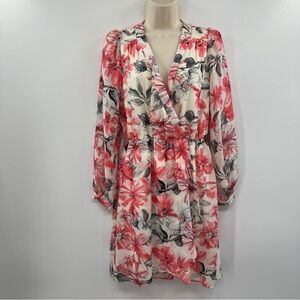 Honey Belle Floral Long Sleeve Plunging Wrap V-neckline Empire Waist Dress